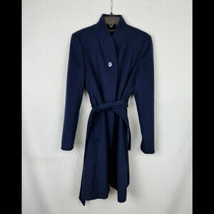 Ellen Tracey Wool Blend Wrap Overcoat Blue Size 4 US
